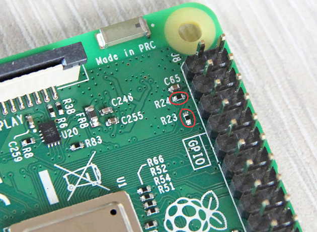 Raspberry Pi. ������������� ��������� R23, R24 ������ GPIO02, GPIO03